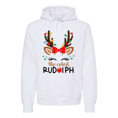 The Cutest Rudolph Reindeer Christmas Pajama Xmas Lights Premium Hoodie