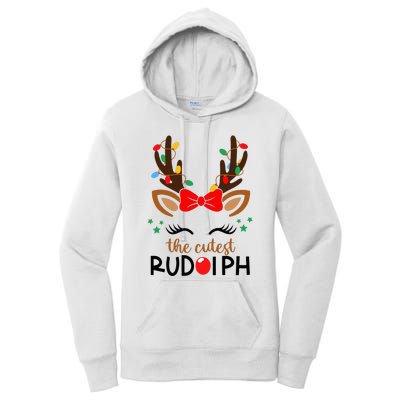 The Cutest Rudolph Reindeer Christmas Pajama Xmas Lights Women's Pullover Hoodie