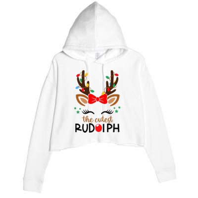 The Cutest Rudolph Reindeer Christmas Pajama Xmas Lights Crop Fleece Hoodie