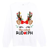 The Cutest Rudolph Reindeer Christmas Pajama Xmas Lights Premium Crewneck Sweatshirt