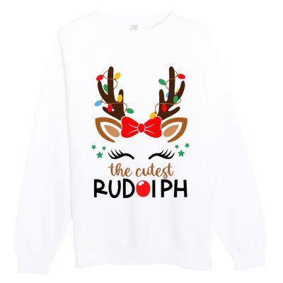 The Cutest Rudolph Reindeer Christmas Pajama Xmas Lights Premium Crewneck Sweatshirt