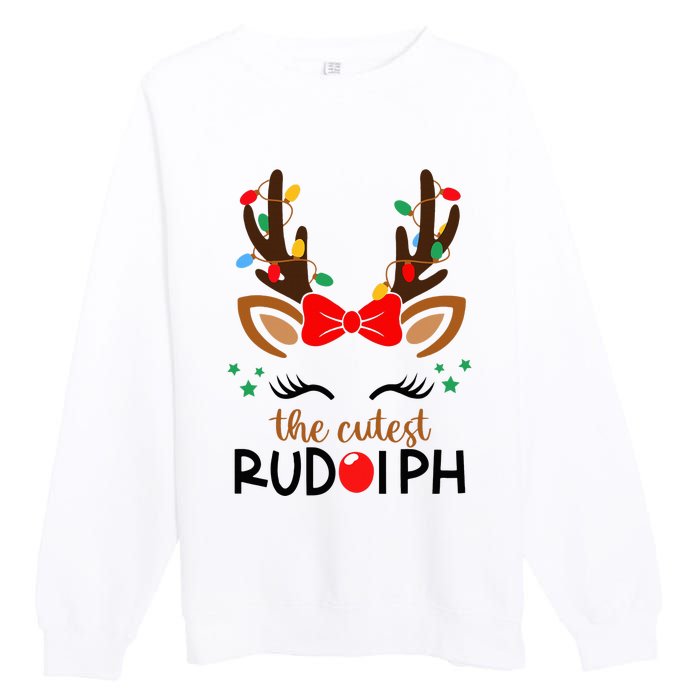 The Cutest Rudolph Reindeer Christmas Pajama Xmas Lights Premium Crewneck Sweatshirt