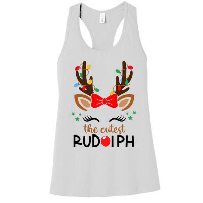 The Cutest Rudolph Reindeer Christmas Pajama Xmas Lights Women's Racerback Tank