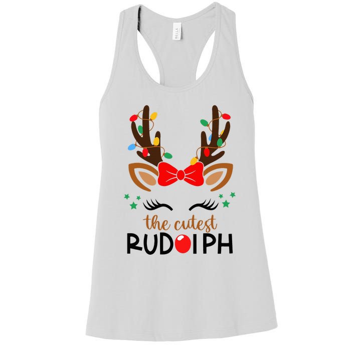 The Cutest Rudolph Reindeer Christmas Pajama Xmas Lights Women's Racerback Tank