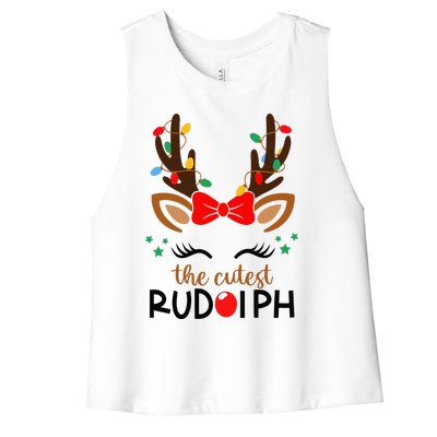 The Cutest Rudolph Reindeer Christmas Pajama Xmas Lights Women's Racerback Cropped Tank