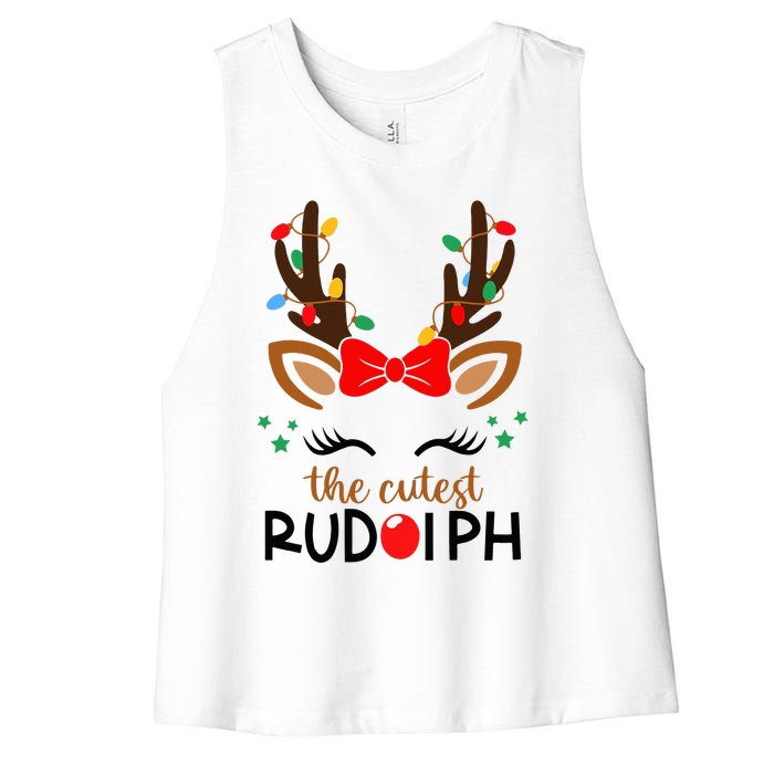 The Cutest Rudolph Reindeer Christmas Pajama Xmas Lights Women's Racerback Cropped Tank