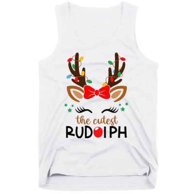 The Cutest Rudolph Reindeer Christmas Pajama Xmas Lights Tank Top