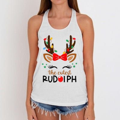 The Cutest Rudolph Reindeer Christmas Pajama Xmas Lights Women's Knotted Racerback Tank