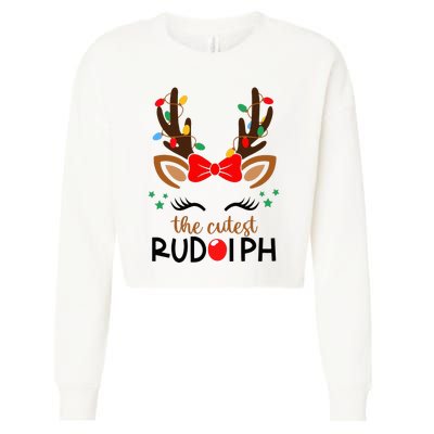 The Cutest Rudolph Reindeer Christmas Pajama Xmas Lights Cropped Pullover Crew