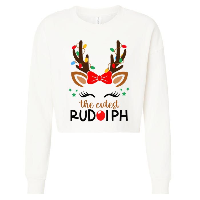 The Cutest Rudolph Reindeer Christmas Pajama Xmas Lights Cropped Pullover Crew