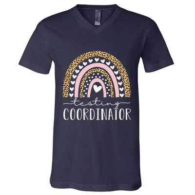 Testing Coordinator Rainbow Leopard Test Day Teacher Student V-Neck T-Shirt