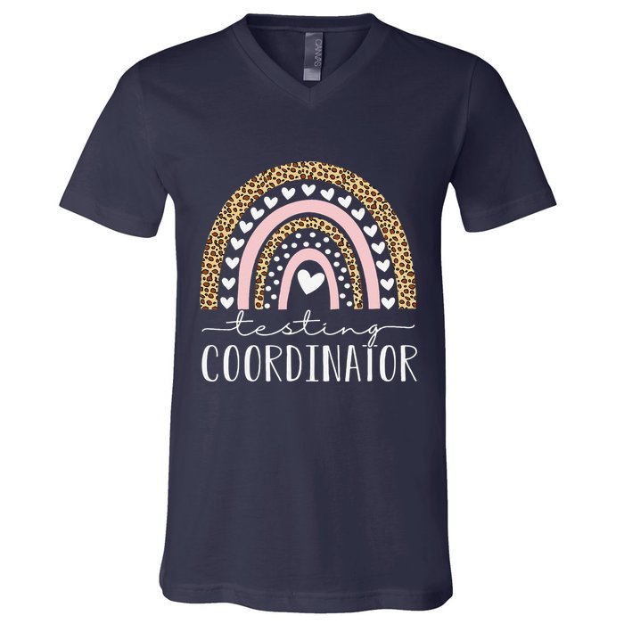 Testing Coordinator Rainbow Leopard Test Day Teacher Student V-Neck T-Shirt