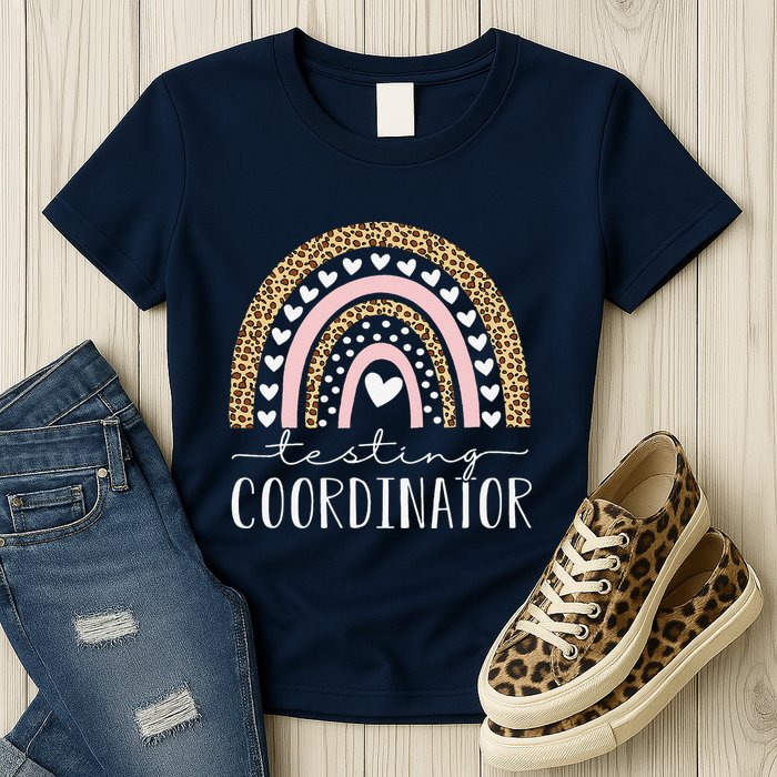 Testing Coordinator Rainbow Leopard Test Day Teacher Student Womens T-Shirt