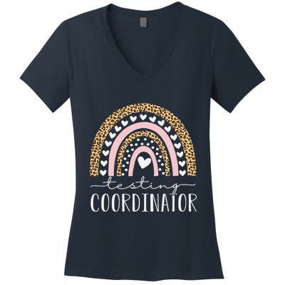Testing Coordinator Rainbow Leopard Test Day Teacher Student Women's V-Neck T-Shirt
