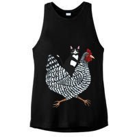 Tuxedo Cat Riding Chicken Funny Ladies PosiCharge Tri-Blend Wicking Tank