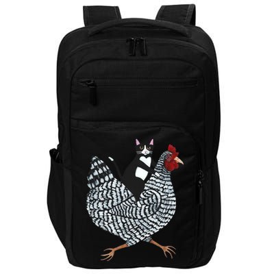 Tuxedo Cat Riding Chicken Funny Impact Tech Backpack