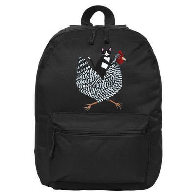 Tuxedo Cat Riding Chicken Funny 16 in Basic Backpack