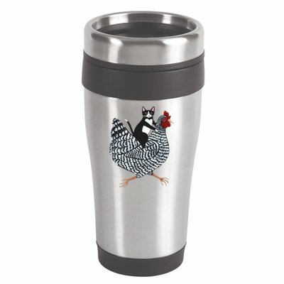 Tuxedo Cat Riding Chicken Funny 16oz Travel Tumbler