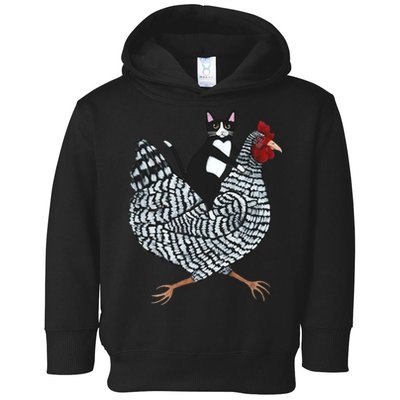 Tuxedo Cat Riding Chicken Funny Toddler Hoodie