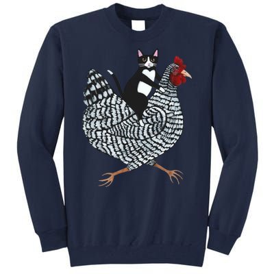 Tuxedo Cat Riding Chicken Funny Tall Sweatshirt