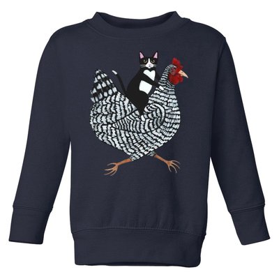 Tuxedo Cat Riding Chicken Funny Toddler Sweatshirt