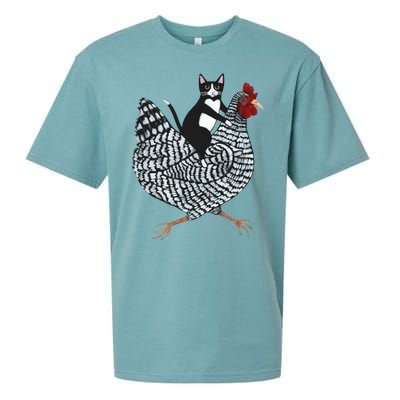 Tuxedo Cat Riding Chicken Funny Sueded Cloud Jersey T-Shirt