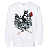 Tuxedo Cat Riding Chicken Funny Garment-Dyed Sweatshirt