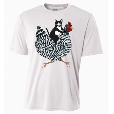 Tuxedo Cat Riding Chicken Funny Cooling Performance Crew T-Shirt