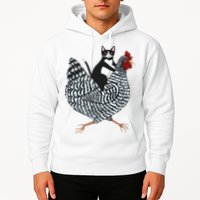 Tuxedo Cat Riding Chicken Funny Hoodie