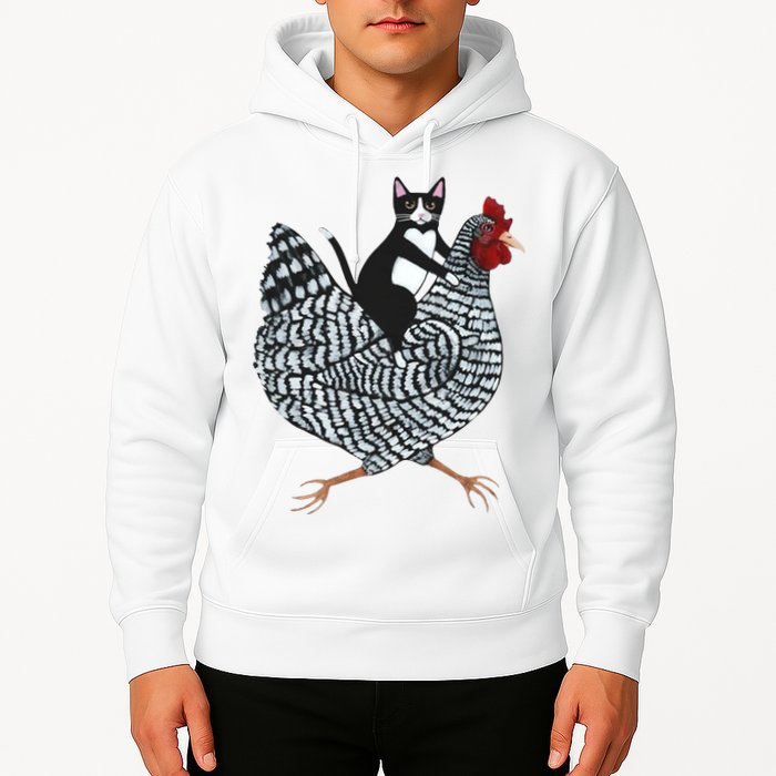 Tuxedo Cat Riding Chicken Funny Hoodie