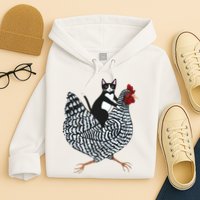 Tuxedo Cat Riding Chicken Funny Hoodie
