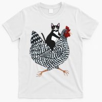 Tuxedo Cat Riding Chicken Funny T-Shirt