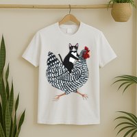 Tuxedo Cat Riding Chicken Funny T-Shirt