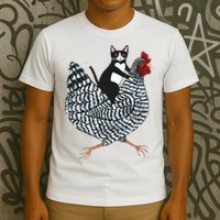 Tuxedo Cat Riding Chicken Funny T-Shirt