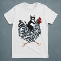 Tuxedo Cat Riding Chicken Funny T-Shirt