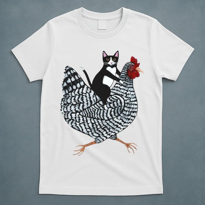 Tuxedo Cat Riding Chicken Funny T-Shirt