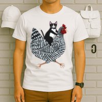 Tuxedo Cat Riding Chicken Funny T-Shirt
