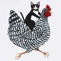 Tuxedo Cat Riding Chicken Funny T-Shirt