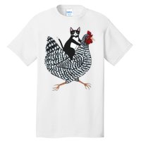 Tuxedo Cat Riding Chicken Funny Tall T-Shirt