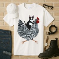 Tuxedo Cat Riding Chicken Funny Tall T-Shirt