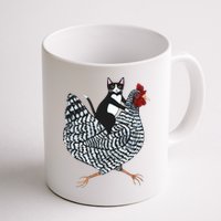 Tuxedo Cat Riding Chicken Funny Mug