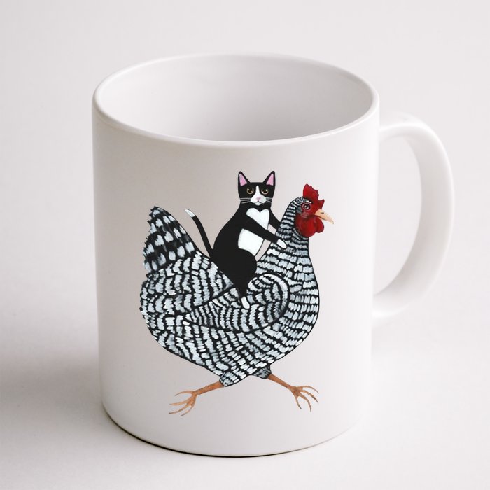 Tuxedo Cat Riding Chicken Funny Mug