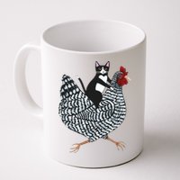 Tuxedo Cat Riding Chicken Funny Mug