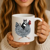 Tuxedo Cat Riding Chicken Funny Mug