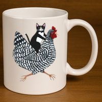 Tuxedo Cat Riding Chicken Funny 11oz C Handle Ceramic Mug