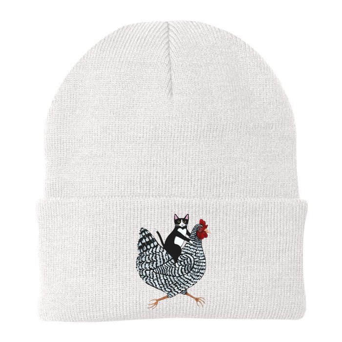 Tuxedo Cat Riding Chicken Funny Beanie