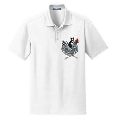 Tuxedo Cat Riding Chicken Funny Dry Zone Grid Polo