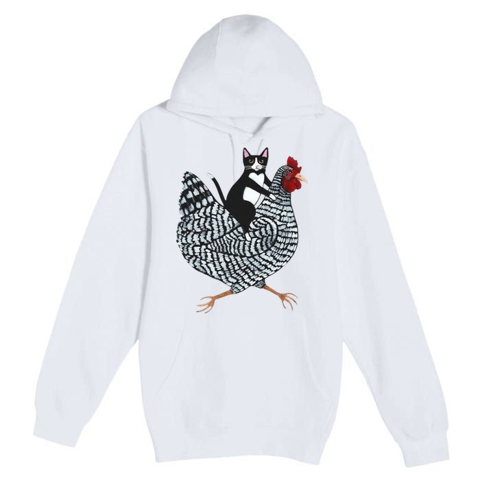 Tuxedo Cat Riding Chicken Funny Premium Pullover Hoodie