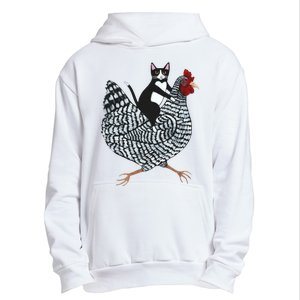 Tuxedo Cat Riding Chicken Funny Urban Pullover Hoodie