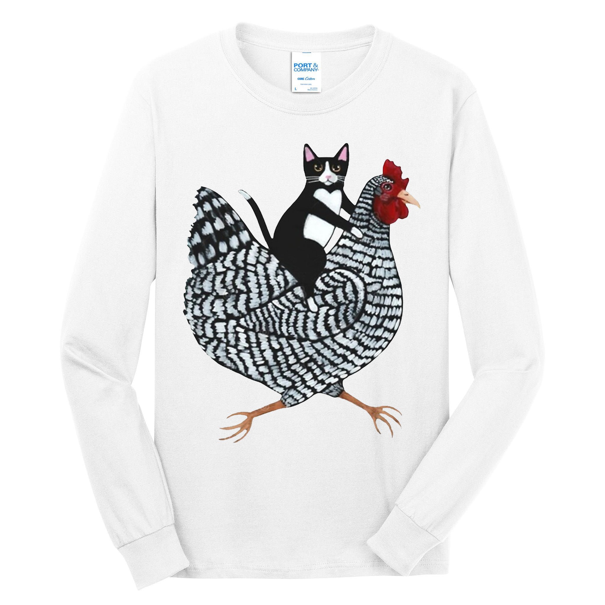 Tuxedo Cat Riding Chicken Funny Tall Long Sleeve T-Shirt